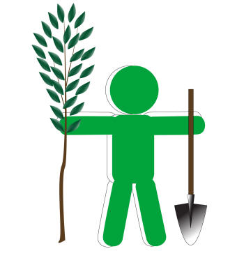 Graphic of gardener wanting to plant a shrub